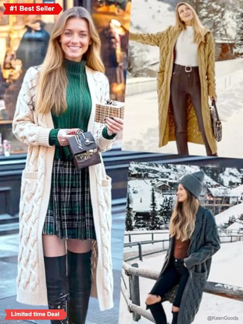 Cable Knit Cardigan Hooded Open Front Oversized Long Sweater Coat